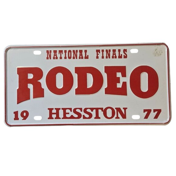 National Finals Rodeo License Plate Hesston 1977 NFR Cowboy Collectible Embossed - Picture 1 of 16